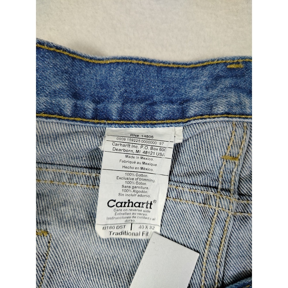 Carhartt Jeans Mens 40x32 Blue Traditional Fit Straight Denim Workwear‎ B180 DST - Picture 3 of 13